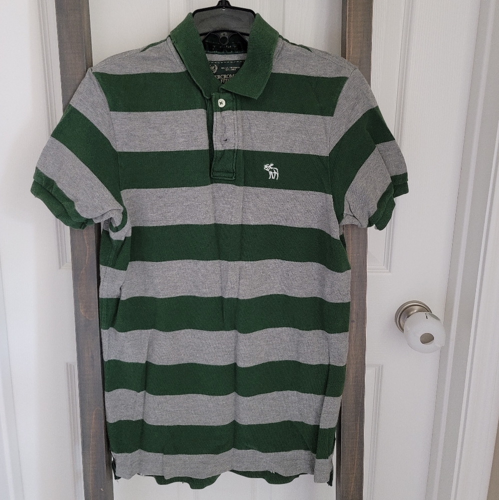 Abercrombie & Fitch green and grey muscle polo shirt
